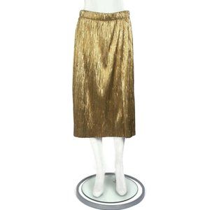 INDITEX Stunning Pleated Gold Swing Skirt Womens M/L Ethnic Indian Asian 613 NEW